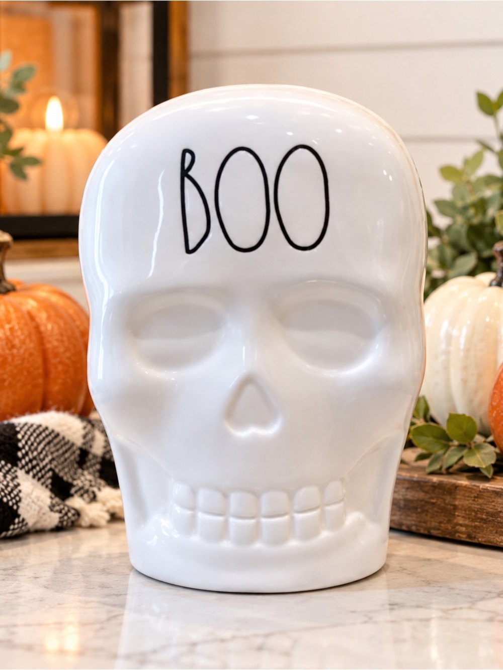 NEW Rae Dunn βBOOβ Skull Ceramic Block - Size 5.5 Inches Tall